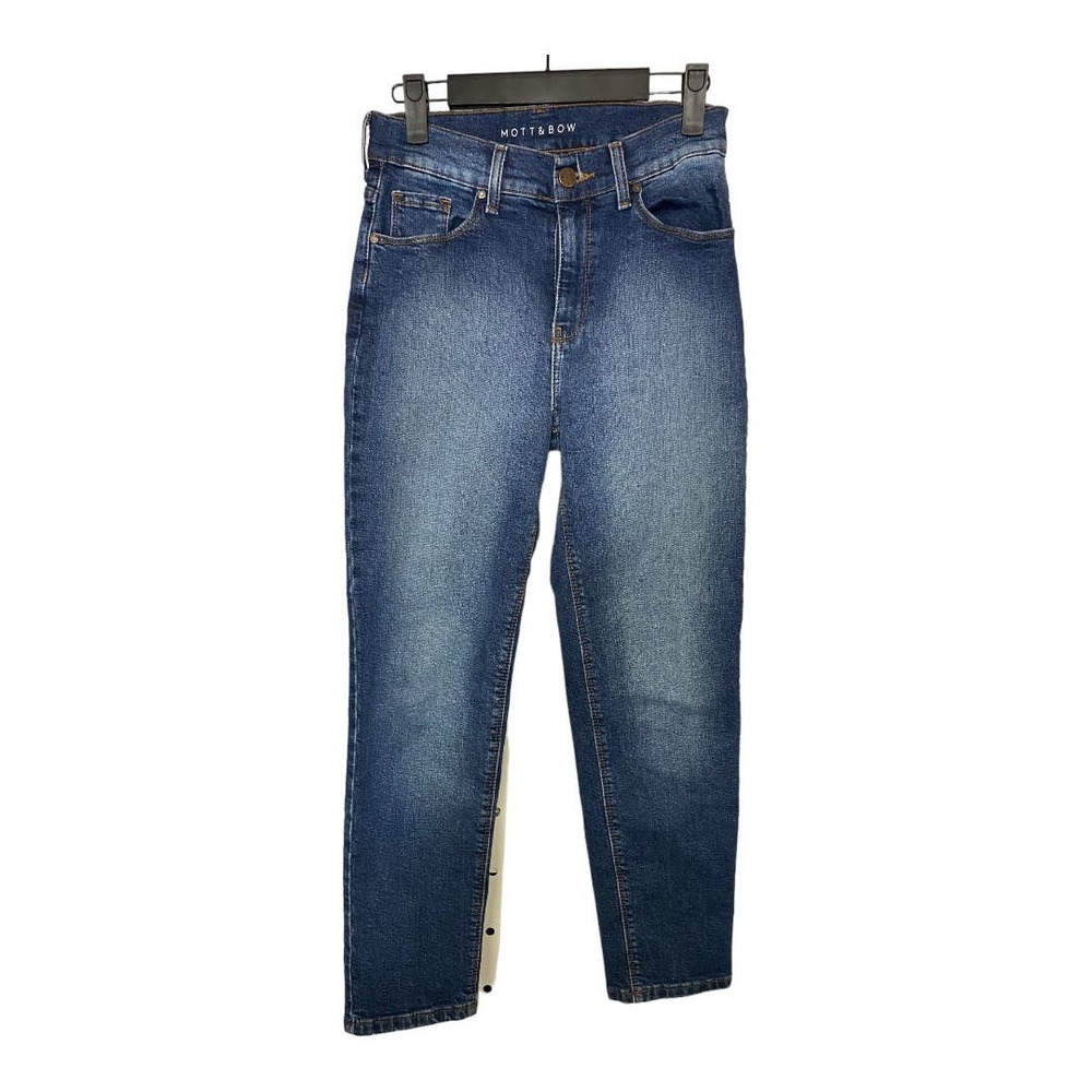 Mott & Bow Mom Jeans 26 Med Wash High Waist Denim Tapered Cotton Blend Blue Crop